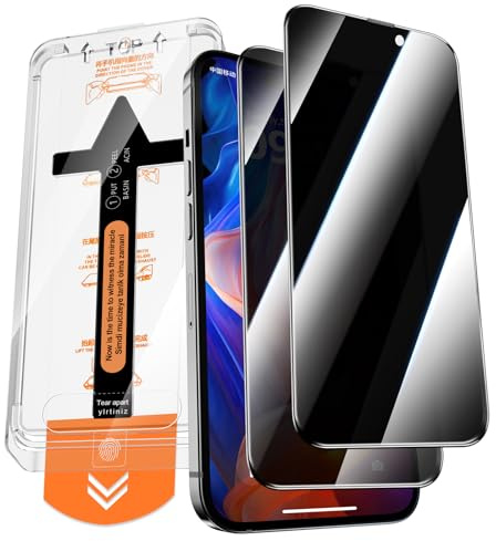 QUESPLE [2 Pièces] Verre Trempé Anti-Espion pour iPhone 15 Pro Max, Dépoussiérage Automatique Haute Qualité Couverture Complète, Dureté 9H, Sans Bulles, Protection écran Privacy Film