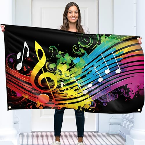 Musik Flagge – Groß Lustige Flagge – Beidseitiger Druck – 110D Polyester – Doppelnaht – 2 Messingösen, groß 90x150 cm (5 x 3 Fuß)