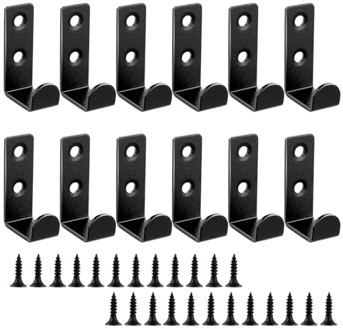 VIDETOL 12 Stück Schwerlast Wandhaken, Kleiderhaken Wandhaken, J Form Garage Haken, Schwarz Universalhaken zum Schrauben für Wohnzimmer, Kleiderschrank, Badezimmer (Doppelloch)