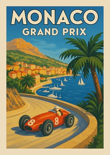 Monaco Grand Prix Vintage Racing Kunstdruck Mittelmeer Küstenlandschaft Größe A4