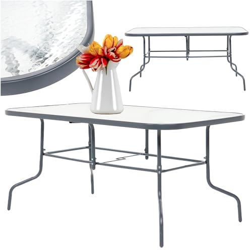 MEVEN Gartentisch Tampa gehärtete Glasplatte 150×90cm - Outdoor Tisch Garten - Gartentische - Stehtisch - Beistelltisch Garten Stehtische - Tischplatte Outdoor - wetterfest Gartenmöbel