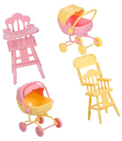 Cabilock 2sätze Spielzeug-Kinderwagen und Puppenhochstuhl für Puppenhausdekoration Kleiner Modell-Kinderwagen als Miniatur-puppenhausspielzeug Puppenhausminiaturen für Rollenspiele