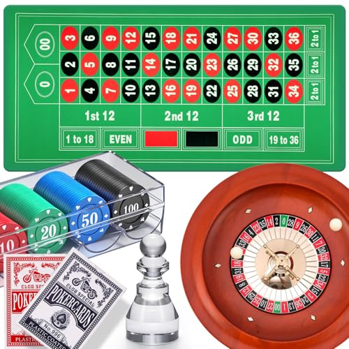 NEWTRY 11 Roulette Wheel Set with Rubber Tabletop Layout Mat 47.2 x 23.6”