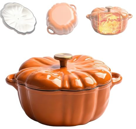 kürbis topf kürbis kochtopf Tiefer Antihaft Suppentopf Aus Emailliertem Gusseisen Mit Deckel Und Griff, Antihaftbeschichtung, Für Ofen, Herd, Einkochen, Braten Und Köcheln (Orange)