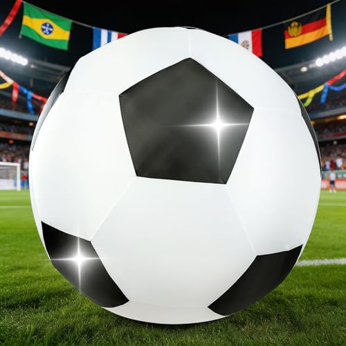 Ballon de football gonflable géant de 2,1 m - Décoration extérieure - Ballon de football gonflable avec lumières LED intégrées - Décoration de cour pour matchs de football mondiaux 2026 - Fête sur le