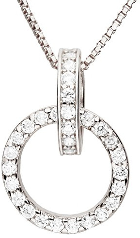 Löb 750er Weißgold vergoldet Kette Zwei Ringe Ineinander Zirkonia Silber, Damen Halskette Verschlungene Kreise Minimalistisch Modern Glitzer Strass Steine