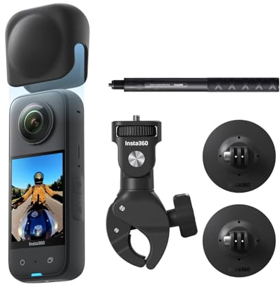 Insta360 X3 Motorcycle Bundle - 5.7K Waterproof 360 Camera | Waterproof Action Camera, Invisible Selfie Stick Effect, 5.7K Active HDR Video, 72MP 360 Photos, Stabilisation, AI Editing