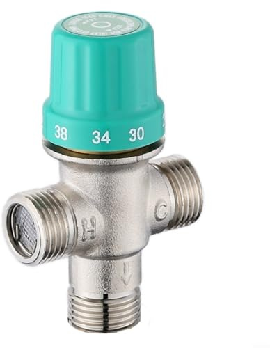 Thermostat-Mischventil aus Kupfer mit 1/2-Zoll-Schnittstelle, eingebautem Filter und Wasserstopp-Funktion für präzise Heiß- und Kalttemperaturregelung 20-65°C in Heimküche oder Heizungsanlage (B)