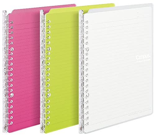 Kokuyo Campus Easy Carry Slim Ordner Smart-Ring B5 26-Ringe Set von 3 (Vivid Pink, Grün & Transparent, B5)