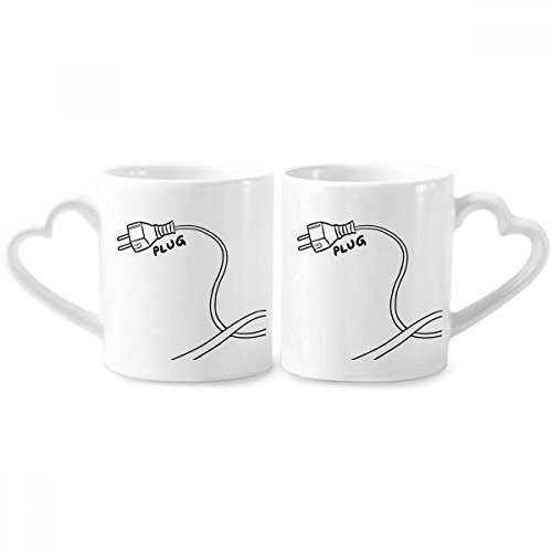 DIYthinker Plug Line Hand-drawing Paint Couple Mugs Ceramic Lover Cups Heart Handle 12oz Gift