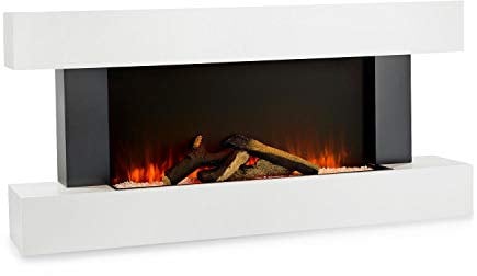 Klarstein Studio Light & Fire 1 - Elektrokamin LED-Flammenillusion, Elektro Kamin mit Timer-Funktion und Thermostat, 1000/2000W, MDF-Gehäuse, inkl. Fernbedienung, Ambient Down Light, weiß