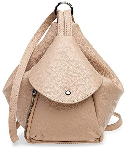 Caspar Leder Cityrucksack 2 in 1 Schultertasche Damen Rucksack mit Reißverschluss - PREMIUM LINE - Modell No.788 - Made in Italy, Farbe:ecru, Größe:Einheitlich