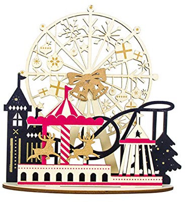 Bestgift Weihnachtsdekoration Hölzern Schrank Dekoration Standfähig Gemalt Saisonartikel Holz Dekoration Riesenrad + Trojaner 24x25cm