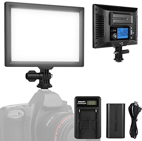 Switti Lampe LED pour appareil photo à intensité variable bicolore 3200K5600K CRI95+ CRI95+ Panneau LED portable avec écran LCD et batterie Liion NPF550 pour enregistrement vidéo portraits prise