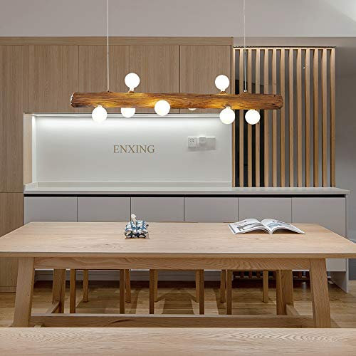 LED Pendelleuchte Holz Pendellampe Moderne Hängeleuchte Glas Hängelampe Mit G4 Glühlampe Höhenverstellbar Deckenleuchte Hängend Für Küche Wohnzimmer Büro Arbeitszimmer Kronleuchter,8Headsround