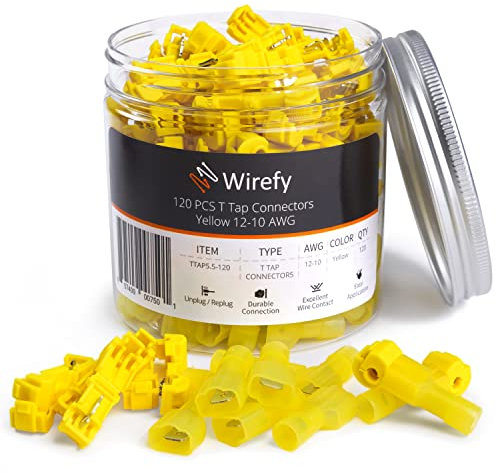 Wirefy 120 PZ Morsetti Elettrici T Tap - Giunti Connettori Cavi - Terminali Maschio Isolati a Innesto Rapido - Giallo 4-6 mm²