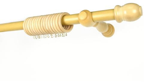 TENDAGGIMANIA Bastone per Tende da Interno Legno NATURALE Diametro 35 MM -Misura 300 CM- Movimento Manuale senza Corda Personalizzabile- Bastone Tenda Legno con Anelli, Terminali e Staffe di Montaggio