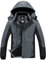 GEMYSE Herren Wasserdichte Berg-Skijacke Winddichte Fleece Outdoor-Winterjacke mit Kapuze (Neutral Grau Schwarz,L)
