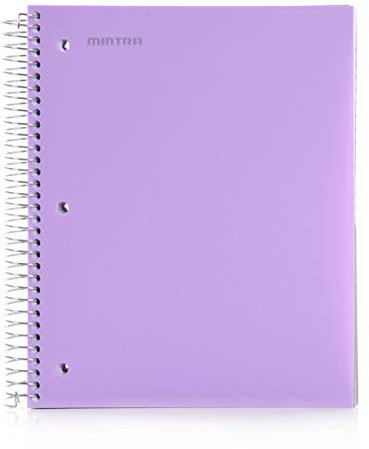 Mintra Office Durable Spiralhefte, 5 Fächer, 200 Blatt, 5 Polytaschen, feuchtigkeitsbeständiger Einband, Schule, Büro, Business, Professional (Lavendel, breit liniert, 1 Stück)
