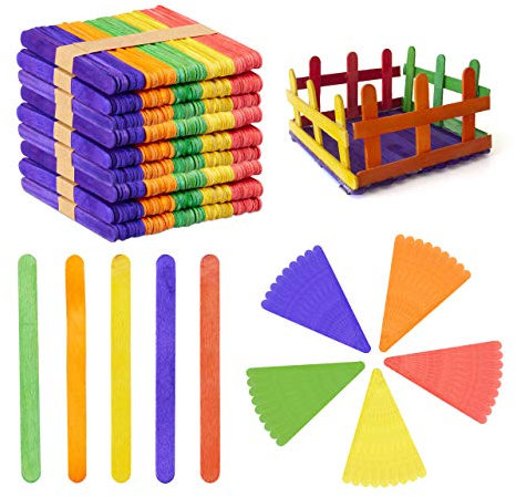 1000 Palitos Madera Manualidades, Palos Helado, Palillos Polos, Regalos o DIY, 11,5 x 1 cm, Multicolor