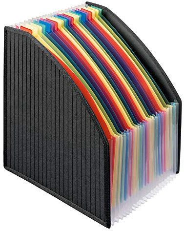 VELOFLEX 4446380 - Stehsammler-Fächerbox DIN A4, starke PP-Folie, mit textilverstärkten Kanten, Box mit 23 bunten Fächern, passend für A4-Unterlagen, Unterteil flexibel, schwarz, 1 Stück