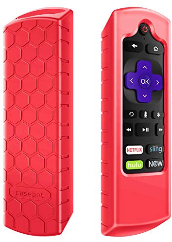 CaseBot Remote Case for Roku Voice, Express HD / 4K+, Ultra LT Enhanced Voice, Express 3930, Premiere+ 3921, Streaming Stick+ Remote, Honey Comb Anti Slip Shockproof Silicone Cover, Red