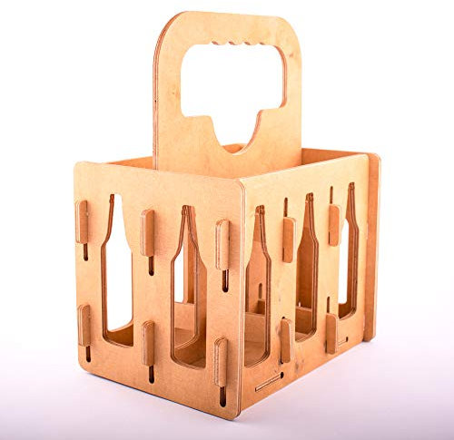 Bierkorb aus Holz – einfache Reise & Aufbewahrung | 6er-Pack Träger | Rustikaler Flaschenhalter | Handgefertigte Tragetasche im Vintage-Stil