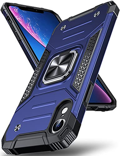 DASFOND Armor Hülle für iPhone XR Case mit Kameraschutz Militär Stoßfest Handyhülle [Upgrade 2.0] 360 Grad Metal Ring Halter Ständer Schutzhülle [für Handyhalterung Auto Magnet], 6,1 Zoll, Blau