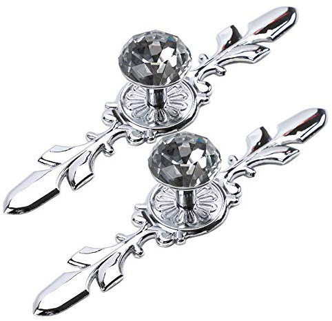 BOZONLI 2 Piezas Pomos de Cristal, Pomos de Armario, Tiradores para Cajones de Cristal de Diamante Pomos de Gabinete con Placa de Plata y Tornillos (170 mm)