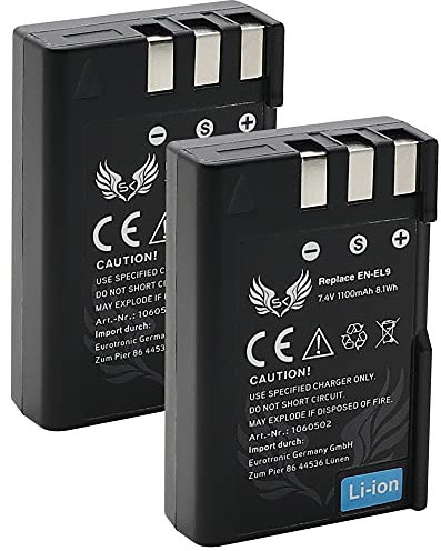Lot de 2 batteries SK Nikon EN-EL9, 1100 mAh, pour Nikon DSLR D40 D40A D40C D40X D60 / Nikon D3000 D5000 /// EN-EL9a EN-EL9e