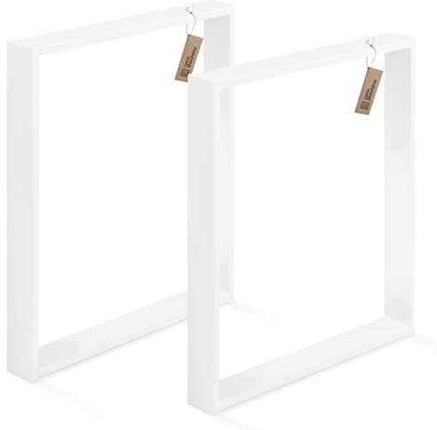 LAMO Manufaktur Lot de 2 Pieds de Table à Manger ou de Bureau, modèle Simple Massive, Profil 80x20 mm, 60x72 cm (L x H), Blanche, LTS-01-C-CC-9016