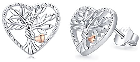 Tree of Life Earrings for Women 925 Sterling Silver Cute Hypoallergenic Stud Earrings Love Heart Earrings Family Tree Jewellery Gifts for Women Girls