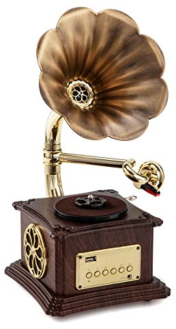 MEAGEAL Mini Vintage Retro Phonograph Gramophone Vinyl Record Player Stereo Speakers 3.5mm Audio Blue Tooth 4.2/ Aux-in/Aux-Out/USB Input/FM …, Dark cherry, MJ-108LP