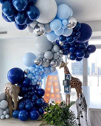 Conleke Blue Balloon Garland Arch Kit with Night Blue Macaron Blue Metallic Sliver Grey Balloons for Graduation Theme Party, Weddings, Birthday, Baby shower Party Decorations