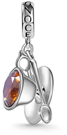 GNOCE Tea Cup and Saucer Set Pendant Charm 925 Sterling Silver Inlaid with Brown CZ Stone Dangle Charm Fit Bracelet/Necklace for Women Girls Wife Daughter