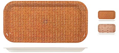 H&H 7199640 Bandeja Rectangular, Polipropileno, Decoración Madera, 40 x 20 cm, Plastic