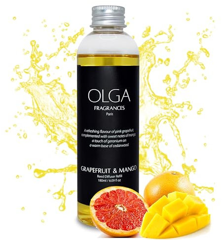 OLGA Grapefruit & Mango Reed Diffuser Refill – 180ml Long-Lasting Fragrance Oil – Luxury Scent Refill for Diffuser Bottles – Sweet, Fresh, and Bold Home Aroma
