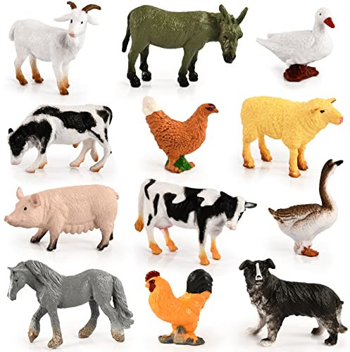 KATELUO Mini Bauernhof Tierfiguren, 12pcs Tiere Figuren, Bauernhof Tierfiguren Spielzeug, RealistischeTierfiguren Sammlung, Tierfiguren Bauernhof Set, Pädagogisches Lernspielzeug