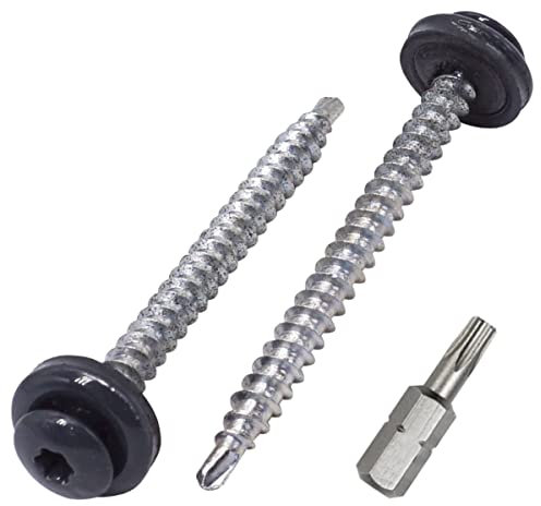 SKIR'CO (40 Stück) Metalldachschrauben 4,8 x 60 mm lackiert, selbstbohrende Schrauben mit EPDM-Unterlegscheiben, Torxkopf (Anthrazitgrau RAL 7016)