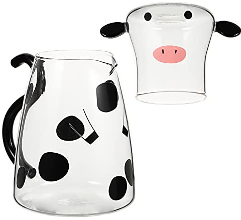 Cartoon-Kuh Klarglas-Nachtwasserset Mit Becher Süßer Kuhglas-Wasserkrug Mit Deckel Glas-Wasserkrug Tasse Für Wasser Eistee Saft (500 Ml)