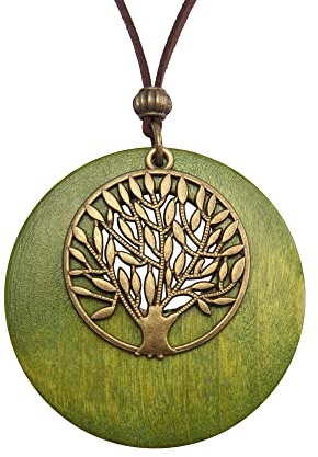 GelConnie Leather Cord Necklace Chain Multilayer Wooden Pendant Necklaces Vintage Jewelry Boho Long Sweater Necklace for Women Men, Genuine leather Zinc, No Gemstone