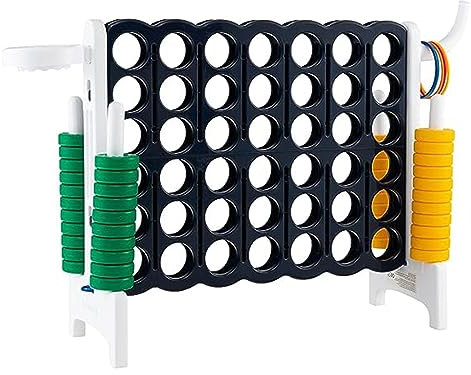 GOPLUS Riesiges 4 Gewinnt Spiel, Strategiespiel mit 42 Ringen, Basketballkorb & Wurfspiel & Schnellspannhebel, 4 in Einer Reihe für Kinder & Erwachsene (Dunkelblau + Weiß)