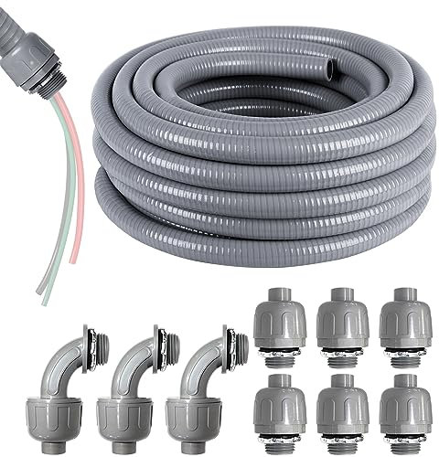 VASALAID 1,9 cm (3/4 Zoll) 7,6 m Elektrisches Rohr-Set, flexibel, nicht metallisch, flüssigkeitsdicht, flexibler Schlauch mit 6 geraden und 3 Winkelbeschlägen, nicht im Lieferumfang enthalten, 10-AWG