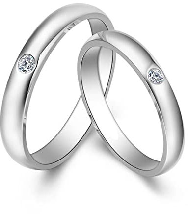 AMDXD PT950 Platin Ringe Diamant 0.05ct, 2 Stücke Eheringe Klassiker Design Solitärring Trauringe Diamantring, Damen 52 & Herren 61, Echter Schmuck