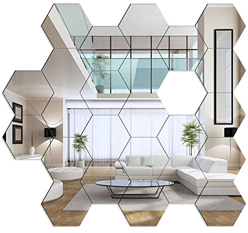 24 Acrilico Esagonale Specchi Adesivi, Specchio Rimovibile Acrilico, Specchio DIY Specchi da Parete, Autoadesivo Decorativi da Parete per La Casa Soggiorno