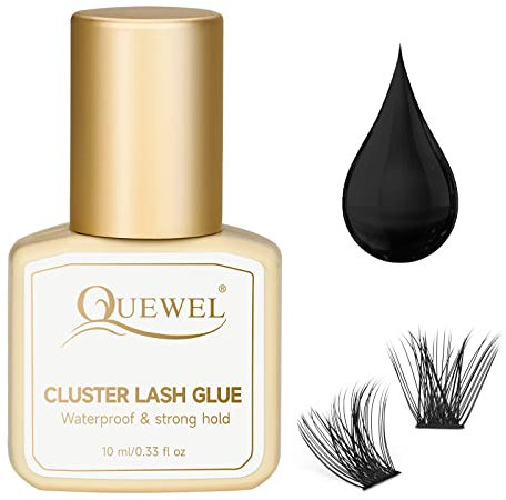 QUEWEL Wimperncluster Kleber 10ml, Schwarzer Cluster Lashes Kleber für DIY Wimpernverlängerungen, Langanhaltender Wimpernkleber für Cluster Lashes, Wasserfest & Keine Reizung(Schwarz, 10ml)