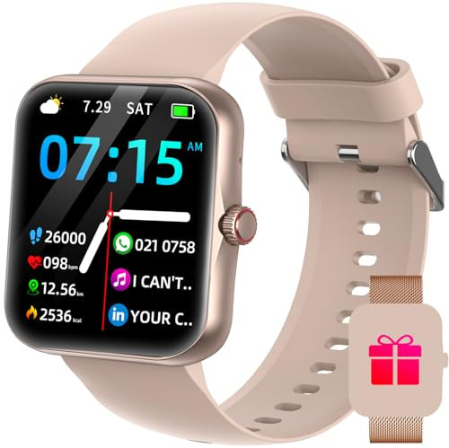 JUBUNRER Smartwatch Donna Uomo Smart Watch con 1.83 Touch Chiamate Cardiofrequenzimetro Monitoraggio del Sonno Contapassi Calorie Orologio Smartwatch Impermeabile IP68 per iOS Android [2 Cinturini]