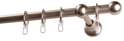 Garesa Gardinenstange Andrea Ø 20mm, 1-läufig, Nickel, matt I Stabile Vorhangstange inkl. Ringe + Faltenlegehaken I Mit Endknopf Kugel kurz I 240cm