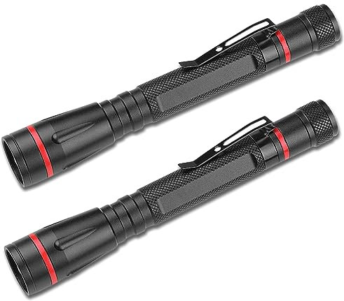 MVIOCS Lot de 2 mini lampes de poche 3 modes - Petites lampes de poche LED haute luminosité avec clip, zoomable, durable pour camping, urgence, inspection