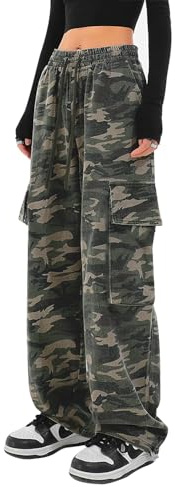 SESERAGI Cargo Pants Women Baggy Streetwear Y2K Drawstring Trousers Wide Leg Pants Camouflage L